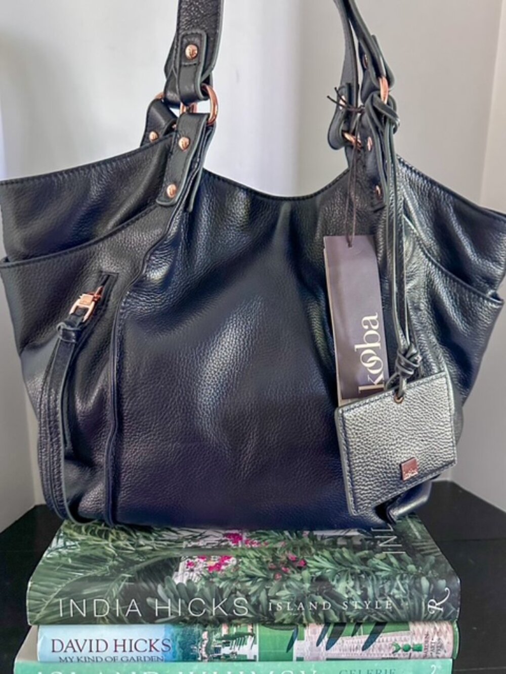 Kooba NEW Navy Blue Pebbled Leather Shoulder Bag w/tassel and mirror case | NWT